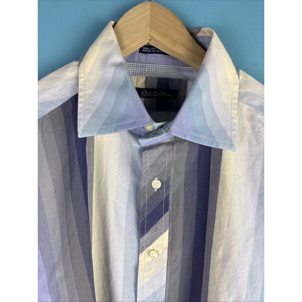 Robert Graham Mens Size XL Long Sleeve Striped Colorful Button Shirt Flip Cuff